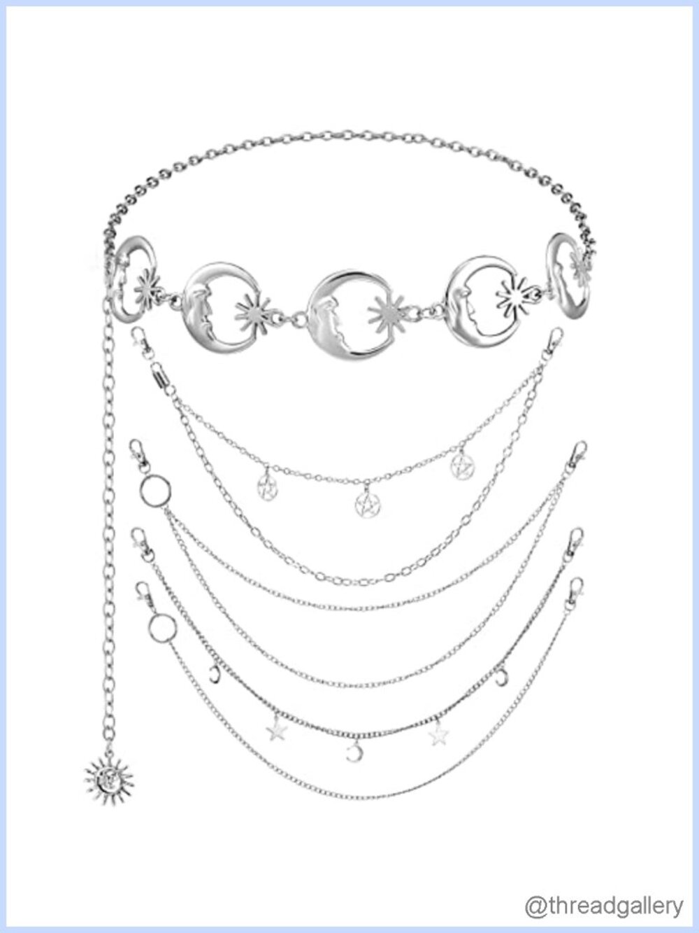 5PC Silver Alloy Link Body Chains Waist Belly Chain Set for Women